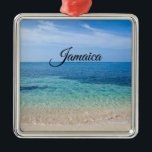 Ornement Carré Argenté Jamaïque Beach<br><div class="desc">Beautiful ocean tide rolling into a beach in Jamaica on the Caribbean Sea</div>