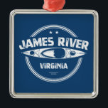 Ornement Carré Argenté James River Virginia Kayak<br><div class="desc">Le James est le plus grand affluent de la baie de Chesapeake en Virginie,  avec ses 540 milles de long,  c'est l'une des plus longues rivières d'Amérique qui commence et se termine dans le même état. Le James traverse Richmond et se termine entre Newport News et Norfolk.</div>