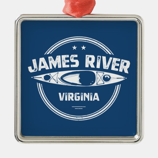 Ornement Carré Argenté James River Virginia Kayak (Devant)