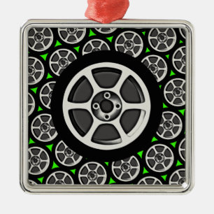 Ornement Carré Argenté Jante et pneu de voiture