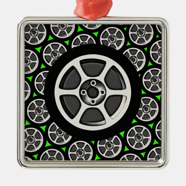 Ornement Carré Argenté Jante et pneu de voiture (Devant)