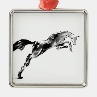 Ornement Carré Argenté Japanese horse samurai art equestrian sumi