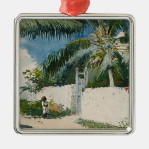 Ornement Carré Argenté Jardin à Nassau, les Bahamas (Art des Caraïbes)