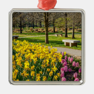 Ornement Carré Argenté Jardin de fleurs de saison printanière