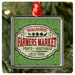 Ornement Carré Argenté Jardin frais AJOUTER LE NOM Localement Cultivé Far<br><div class="desc">Fresh Garden ADD NAME Locally Grown Farmers Market design - Customize with your Name or Custom Text !</div>