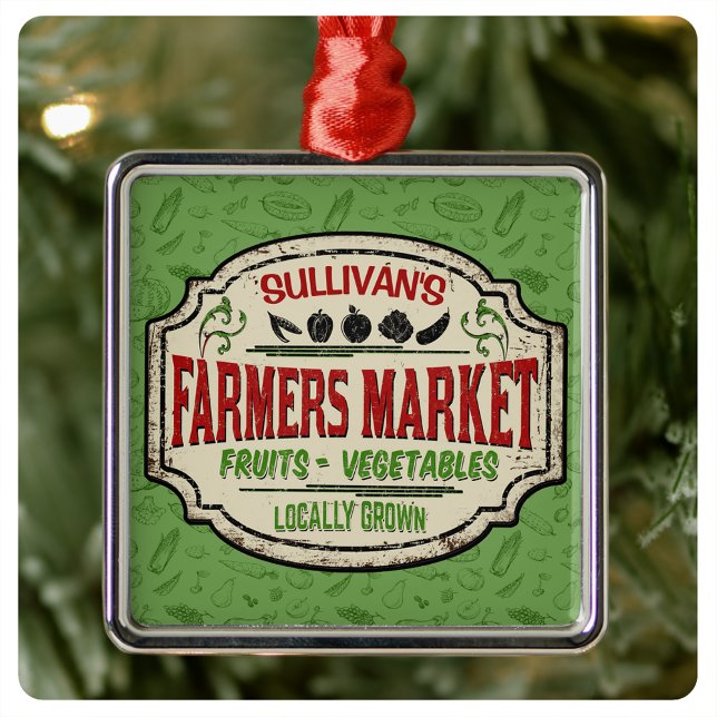 Ornement Carré Argenté Jardin frais AJOUTER LE NOM Localement Cultivé Far (Créateur téléchargé)