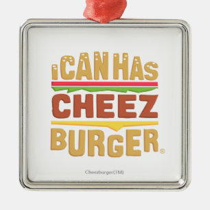Ornement Carré Argenté Je peux a Cheezburger