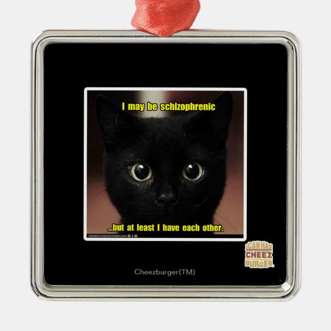 Ornement Carré Argenté Je peux être schizophrène (Devant)