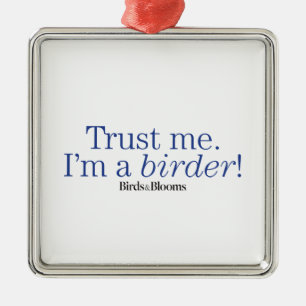 Ornement Carré Argenté Je suis un Birder