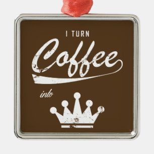Ornement Carré Argenté Je transforme le café en KOM