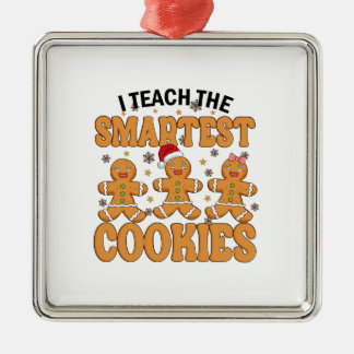 Ornement Carré Argenté J'Enseigne Les Cookies Les Plus Intelligents