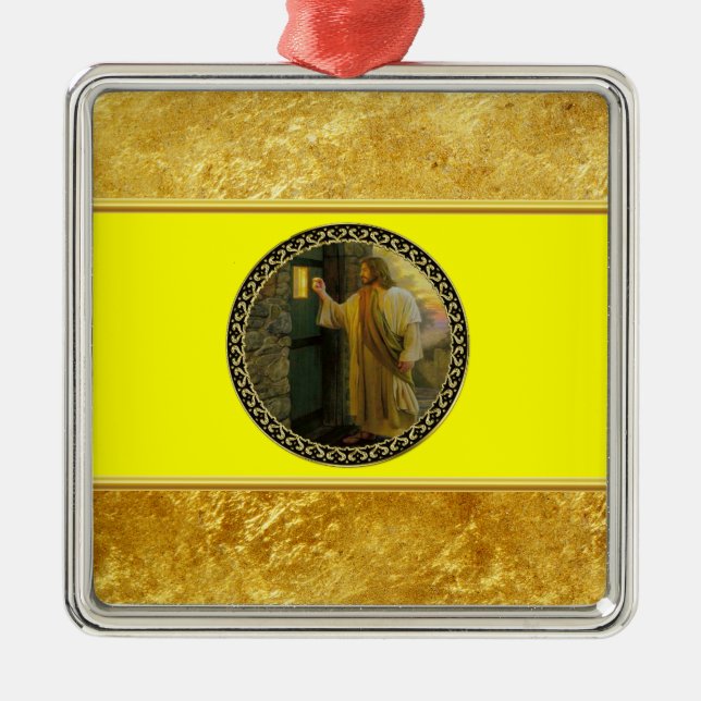 Ornement Carré Argenté Jesus At Your Door gold foil with yellow texture (Devant)