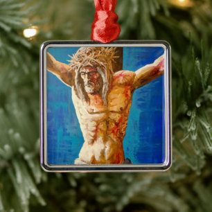 Ornement Carré Argenté Jésus-Christ