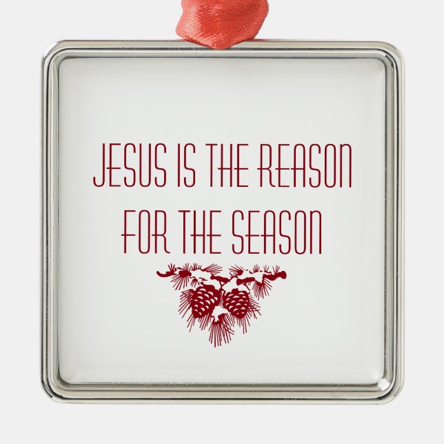 Ornement Carré Argenté JÉSUS EST LA RAISON DE LA SAISON Citation de Noël (Devant)