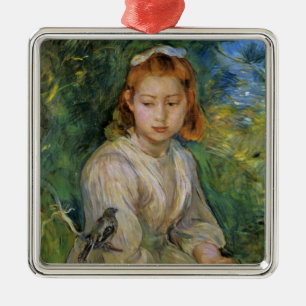 Ornement Carré Argenté Jeune fille avec un oiseau (par Berthe Morisot)