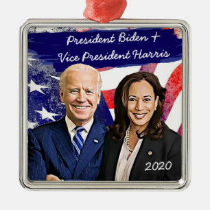 Ornement Carré Argenté Joe Biden et Kamala Harris 2020 Élection américain