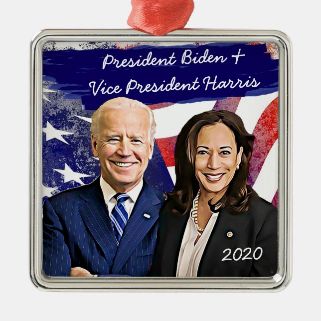 Ornement Carré Argenté Joe Biden et Kamala Harris 2020 Élection américain (Devant)