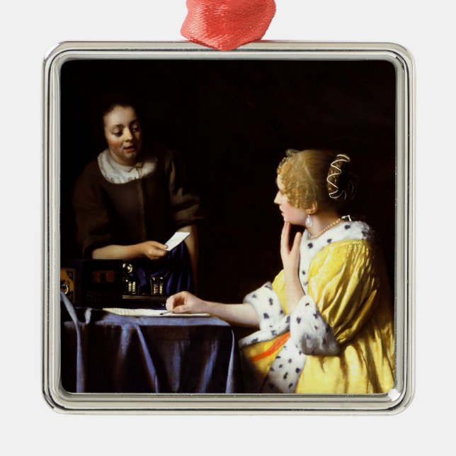 Ornement Carré Argenté Johannes Vermeer - Maîtresse et domestique (Devant)