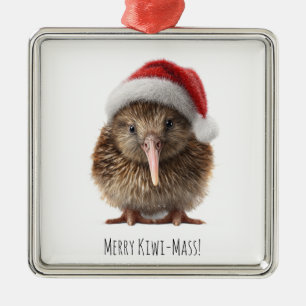 Ornement Carré Argenté Joli Kiwi de Noël personnalisé