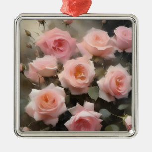 Ornement Carré Argenté Joli rose roses aquarelle peinture