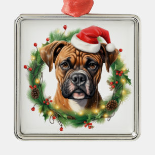 ORNEMENT CARRÉ ARGENTÉ JOLIE NOËL BOXE DE VACANCES CHIEN & WREATH