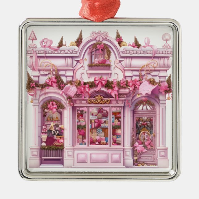 ORNEMENT CARRÉ ARGENTÉ JOLIE ORNATE VACANCES NOËL STOREFRONT (Devant)