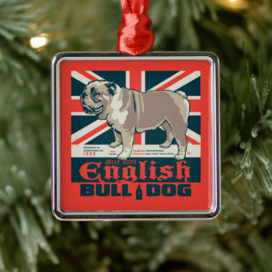 Ornement Carré Argenté Jolly Good English Bulldog