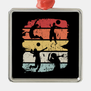 Ornement Carré Argenté Joueur de volley-ball Rétro
