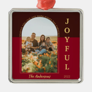 Ornement Carré Argenté Joyeuse moderne minimaliste Arche photo Rouge Noël