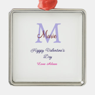 Ornement Carré Argenté Joyeuse Saint-Valentin pastel violet monogramme ro