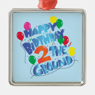 Ornement Carré Argenté Joyeux anniversaire