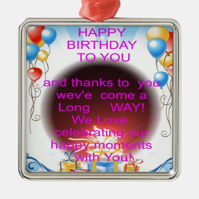 Ornement Carré Argenté Joyeux anniversaire pour vous (Devant)