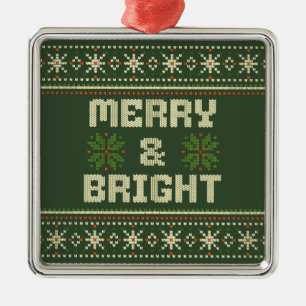 Ornement Carré Argenté Joyeux et brillant pull de Noël Nordic Knit