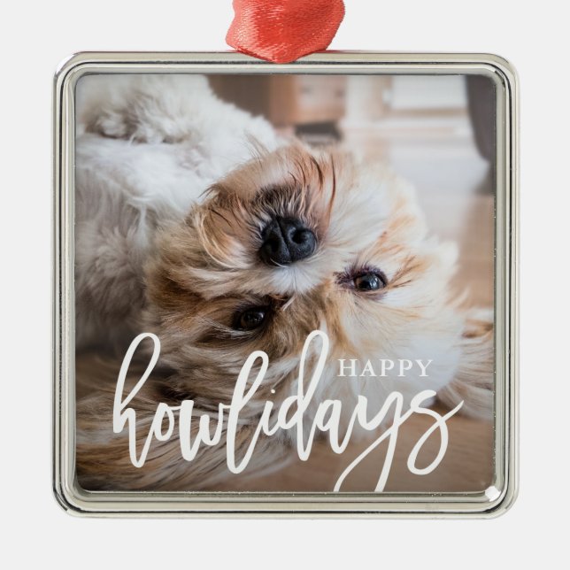 Ornement Carré Argenté Joyeux Howlidays Pet Photo Ornament (Devant)