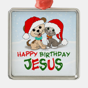 Ornement Carré Argenté Joyeux Jésus