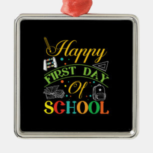 Ornement Carré Argenté Joyeux Jour de l'École