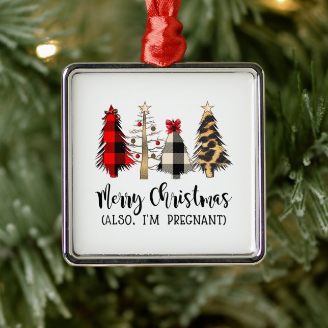 Ornement Carré Argenté Joyeux Noël Aussi je suis Grossesse Enceinte Annou (Arbre)