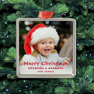 Ornement Carré Argenté Joyeux Noël Beau Grand-parent Fête