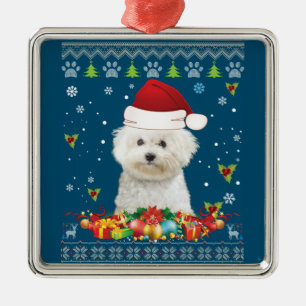 Ornement Carré Argenté Joyeux Noël Bichons Frise Dog Ugly Sweat