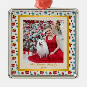 Ornement Carré Argenté Joyeux Noël & Nouvel An cadeau arrière - plan moti