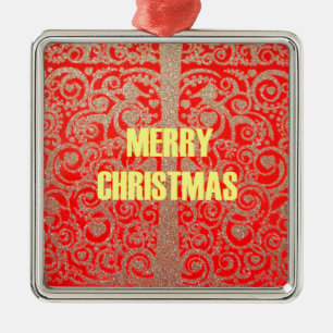 Ornement Carré Argenté Joyeux Noël Rouge et Gold Collection