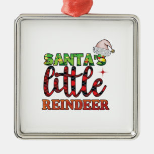 Ornement Carré Argenté Joyeux Noël Santas Little Reindeer