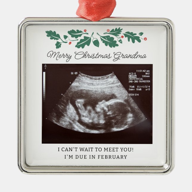 Ornement Carré Argenté Joyeux Noël Ultrasound Grossesse Scan Grand-mère (Devant)