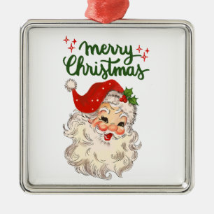 Ornement Carré Argenté Joyeux Noël vintage Père Noël famille de vacances