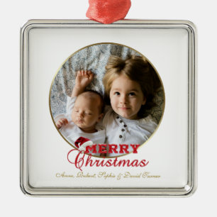 Ornement Carré Argenté Joyeux script de Noël Monogramme photo