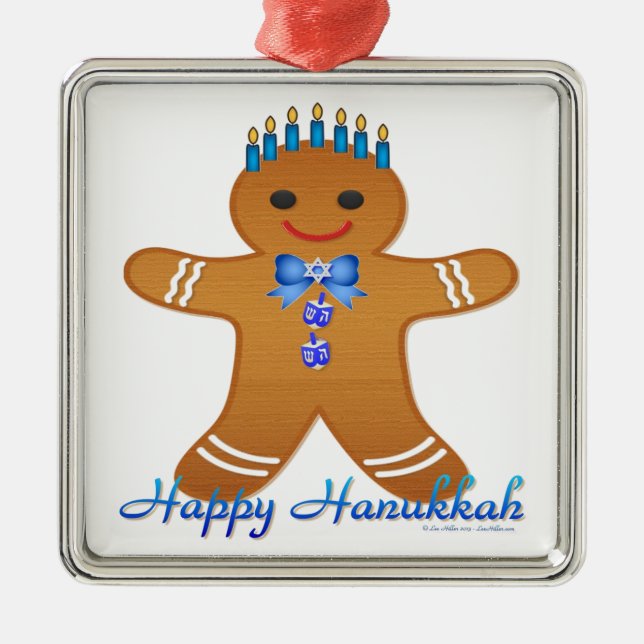 Ornement Carré Argenté Judaïque Hanoukka Gingerbread Homme Menorah (Devant)