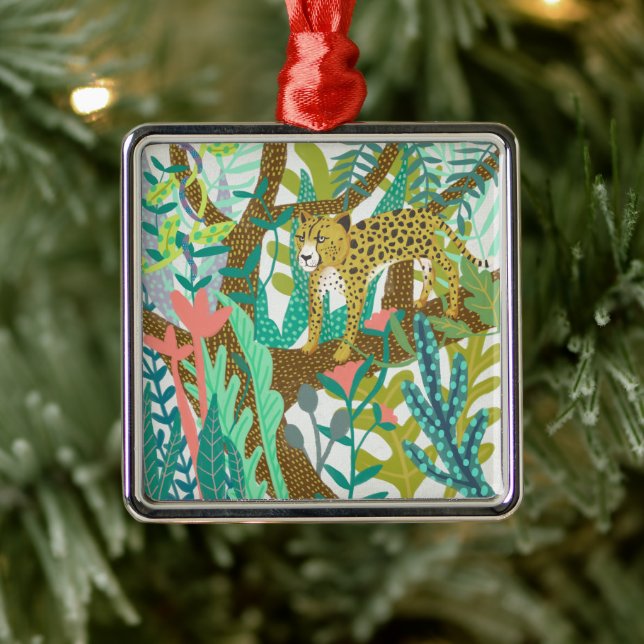 Ornement Carré Argenté Jungle Roar - Cheetah (Arbre)