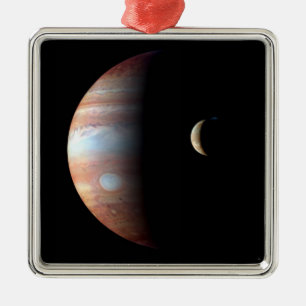 Ornement Carré Argenté Jupiter Géant Gaz Planète & Io Galilée Lune