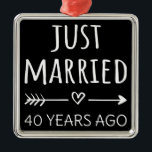 Ornement Carré Argenté  Just Married 40 Years Ago I<br><div class="desc">Cute design, perfect for anyone who's been married for 40 years and to a wedding vow renewal ceremony. It makes a great matching outfit for couples! 'Just Married 40 Years Ago' quote for a couple who got married 40 years ago or a couple renewing wedding vows on their wedding anniversary....</div>