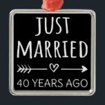 Ornement Carré Argenté  Just Married 40 Years Ago I<br><div class="desc">Cute design, perfect for anyone who's been married for 40 years and to a wedding vow renewal ceremony. It makes a great matching outfit for couples! 'Just Married 40 Years Ago' quote for a couple who got married 40 years ago or a couple renewing wedding vows on their wedding anniversary....</div>